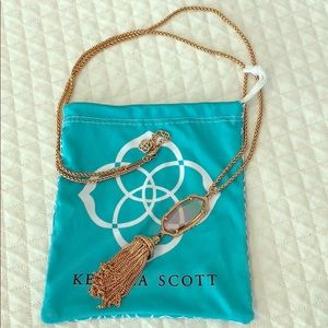 Kendra Scott rose gold necklace, iridescent stone